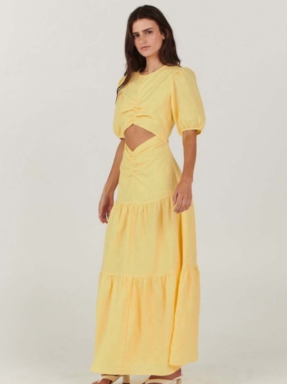 NWT Charlie Holiday Alfie Yellow Linen Maxi Dress Size M U.S. 6